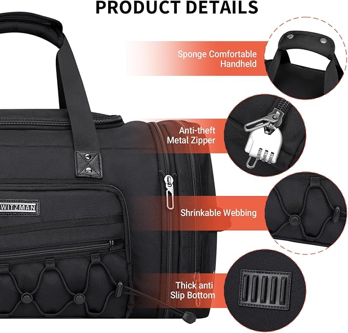 WITZMAN Duffle Bag for Men Nylon Large Gym Weekender Bag - Image 7