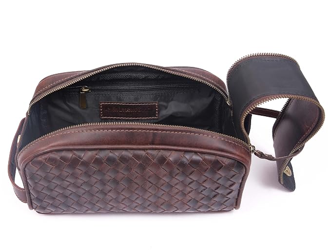 10" Premium Leather Toiletry Travel Pouch - Image 4