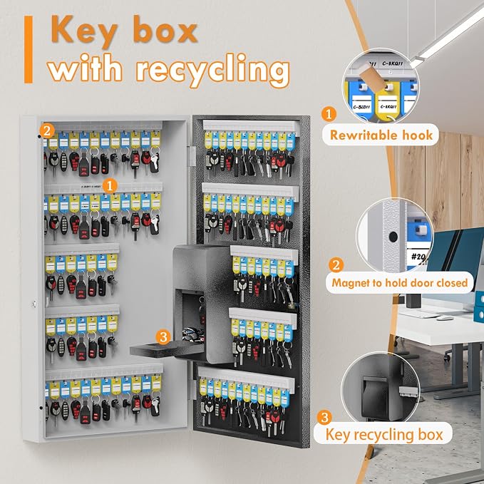 104 Keys Lock Box with Drop Slot, Key Cabinet Wall Mount, Fixed Code/OTP - Image 4