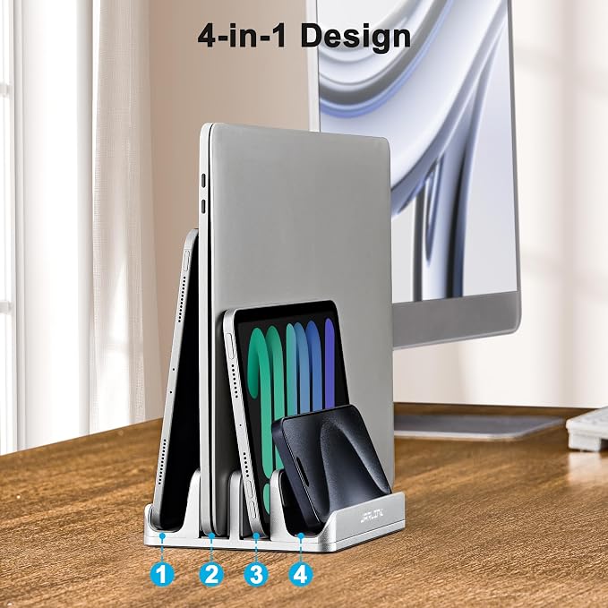 JARLINK 4-in-1 Adjustable Vertical Laptop Stand Holder, Aluminum Dual Slots - Image 7