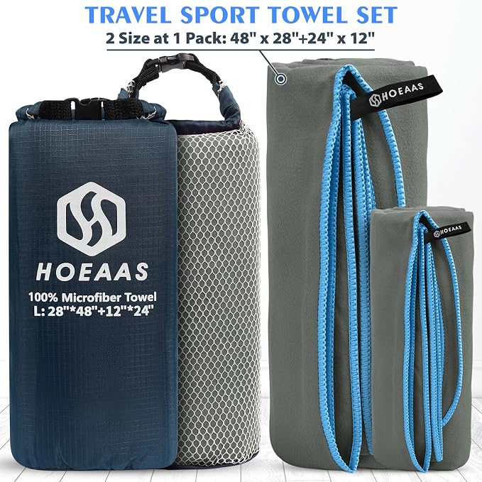 HOEAAS 2 Pack Microfiber Camping Towels, Quick Dry Towel, Super Absorbent Ultra - Image 2