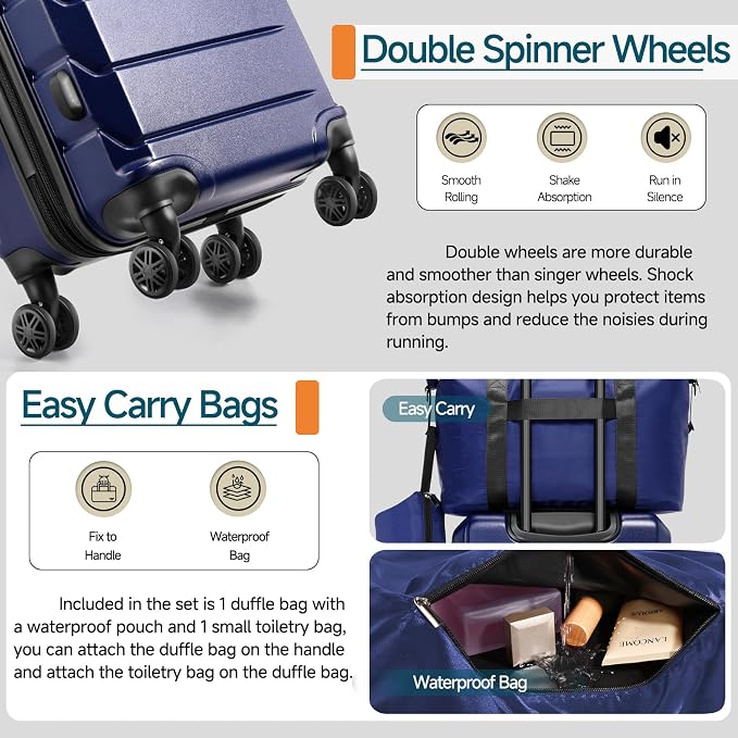 Hoteel Luggage Sets 3 Piece, ABS+PC Hard Shell Expandable Suitcases - Image 6
