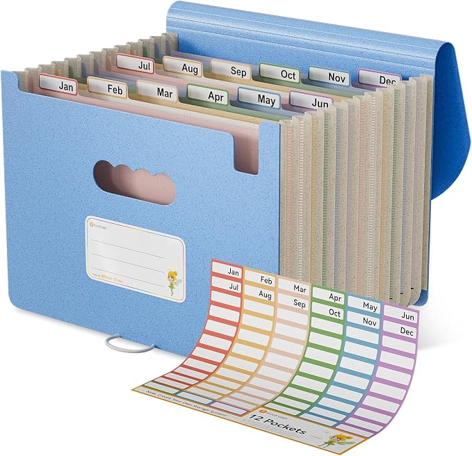 Accordion File Organizer, 12 Pockets Wheat Straw Expanding File Folder by EcoStash