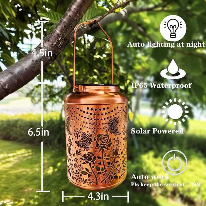 Solar Butterfly Rose Lantern Outdoor Decor, Waterproof Hanging Metal Garden - Image 4