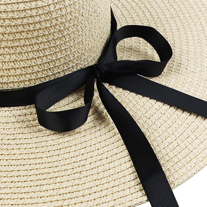 DRESHOW Beach Hats for Women Big Straw Wide Brim Summer Hat Floppy Foldable - Image 5