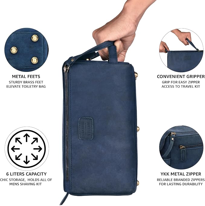 LEATHER VILLAGE Premium Leather Travel Toiletry Bag - Image 3
