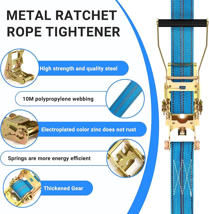 4Pack Heavy Duty Ratchet Straps, 2” 32Ft Ratchet Tie Down Strap, Tie Down - Image 6