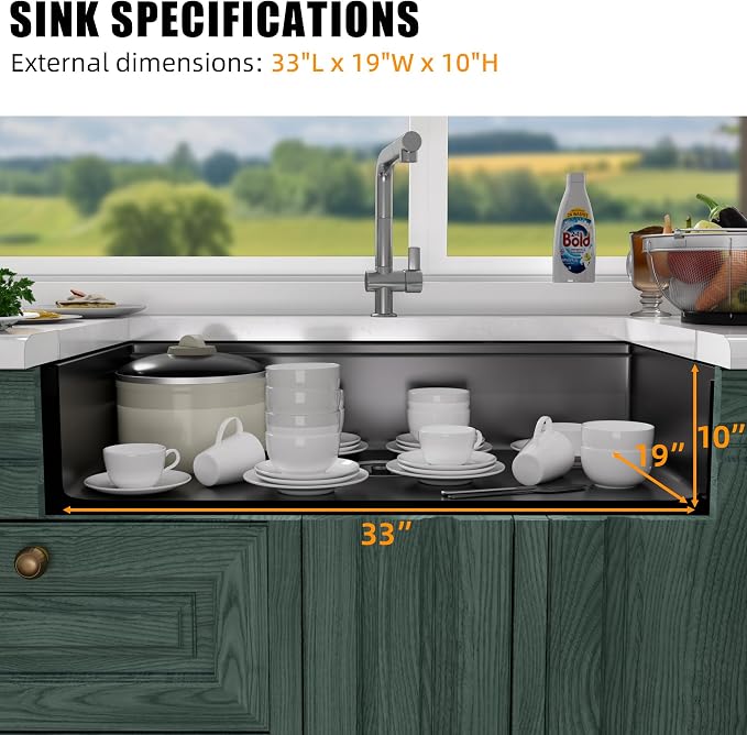 33 Inch Undermount Kitchen Sink Stainless Steel, 33x19 Undermount Workstation - Image 6