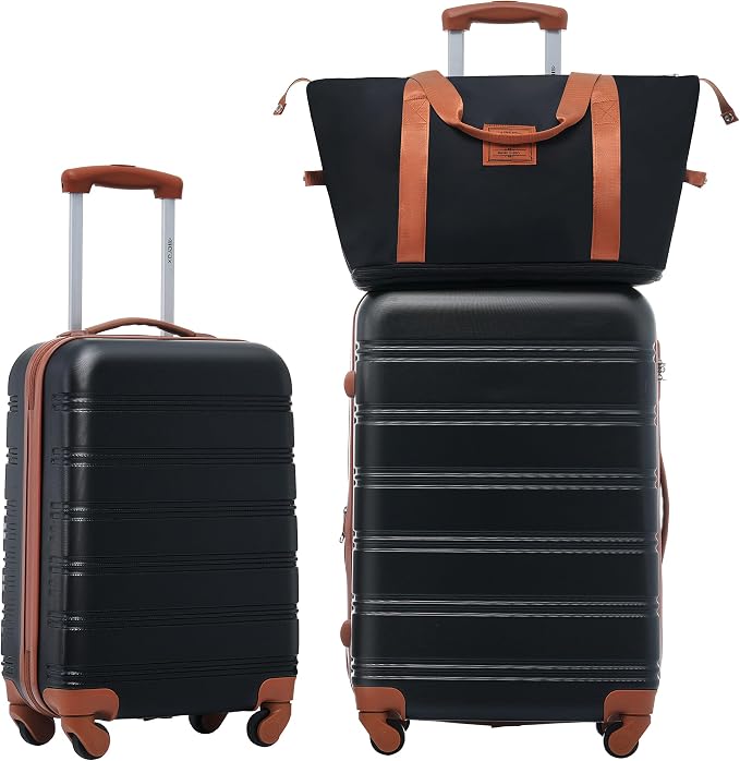 Merax Luggage sets of 3 Piece 20 24 IN Carry on Luggage Hard Case Black and by Merax