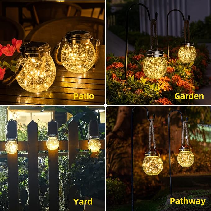 ROSHWEY Solar Lantern, 2 Pack Garden Decor Lights Waterproof Outdoor Lanterns - Image 3