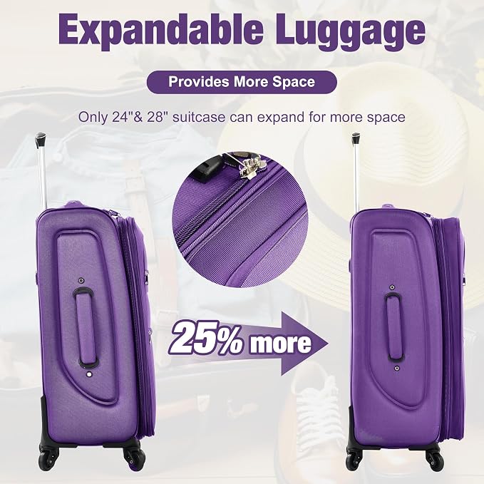 Merax Softside Luggage Set Softshell Lightweight 3 Piece Spinner Suitcase - Image 5