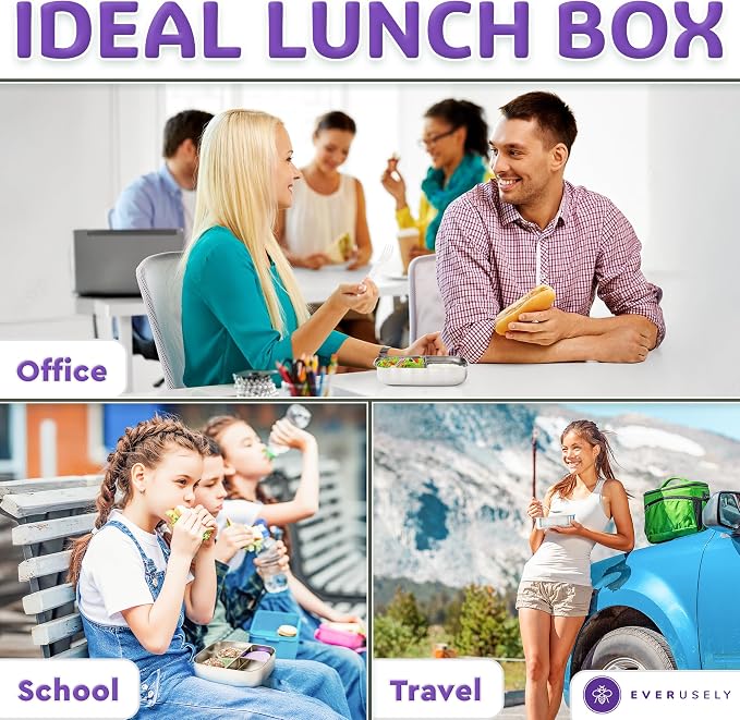 Everusely - Bento Box - Lavender, 27oz / 0.8 L - Stainless Steel Lunch Box - 3 - Image 6