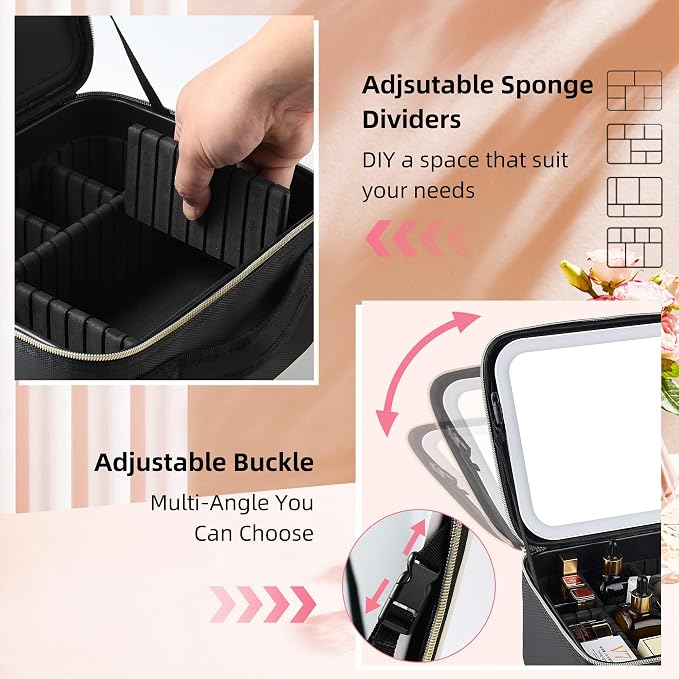 Travel Makeup Bag with LED Mirror – Waterproof Cosmetic Train Case with - Image 5