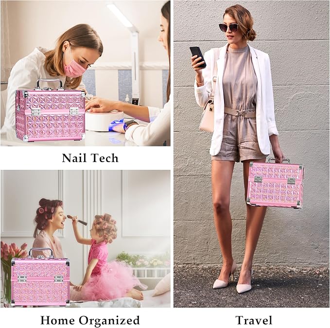 Makeup Case Organizer, Makeup Train Case, Trays Cosmetic Box Portable, - Image 6