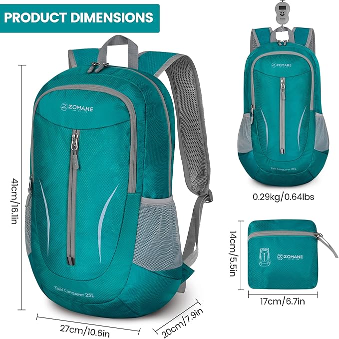 ZOMAKE Ultra Lightweight Packable Backpack 25L, Foldable Hiking Backpacks Water - Image 2