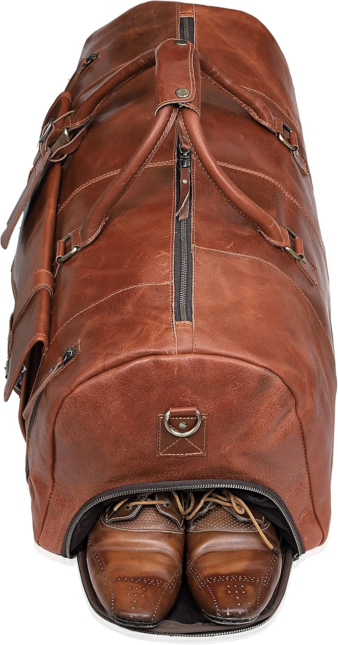 Duffle Leather Travel Bag for Women Men Gym Sports Overnight Weekend Airplane - Image 3
