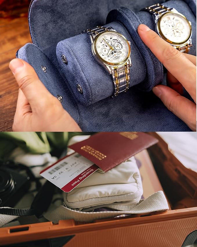 MR.OKAY 2 Watch Travel Case- Classic Leather Watch Case - Image 6