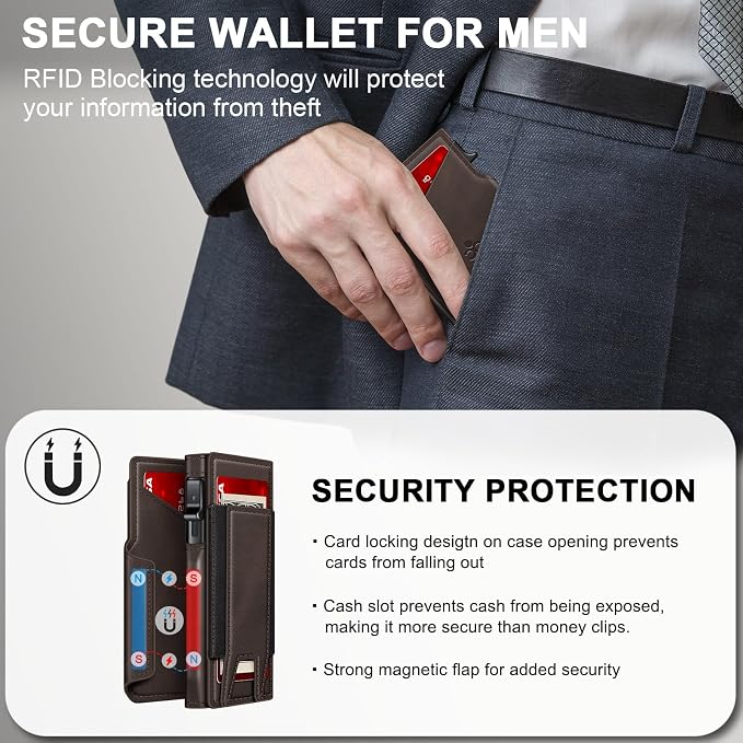 Wallet for Men Wallet with Slim Pop Up Card Holder 9-13 Cards, Bifold - Image 7