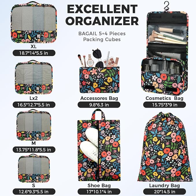 BAGAIL 9 Set Packing Cubes Luggage Packing Organizers - Image 4
