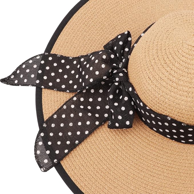 DRESHOW Beach Hats for Women Big Straw Wide Brim Summer Hat Floppy Foldable - Image 8