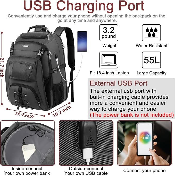 TSA Friendly Travel Laptop Backpack 18.4 inch XXXL Gaming Backpack - Image 2