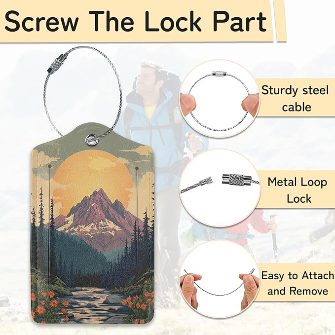 Vintage Mountain Luggage Tag for Suitcase, Forest Lake Design - Image 2