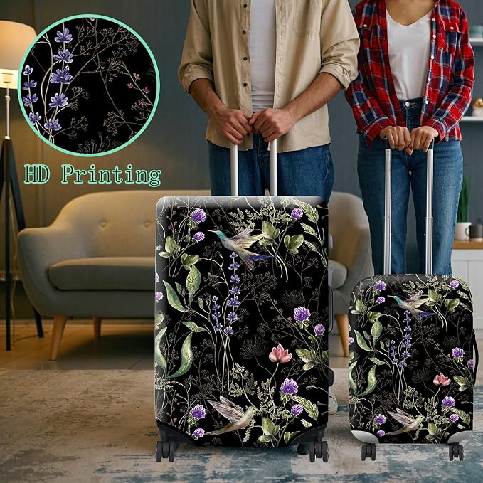 Luggage Cover Suitcase Protector + Luggage Tag, Wild Flowers Hummingbird Travel - Image 6