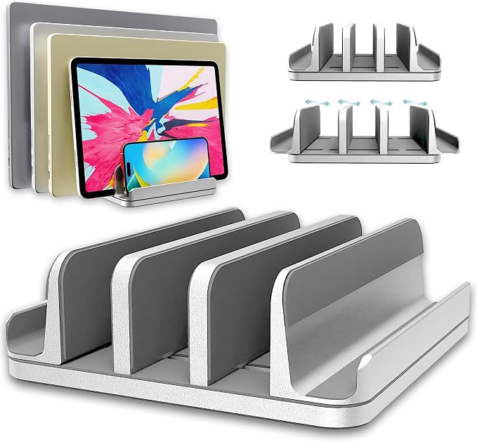 Adjustable Laptop Stand, 5 Slots, Aluminum Space-Saving, by TEFONIA