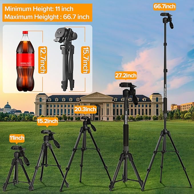 Camera Tripod 66.7 Inch, Patented 3-Way Rotating Portable Cameras Stand - Image 6
