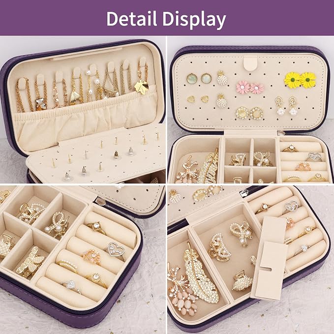 DesignSter Travel Jewelry Box, PU Leather Portable Jewelry Case, Small Jewelry - Image 3