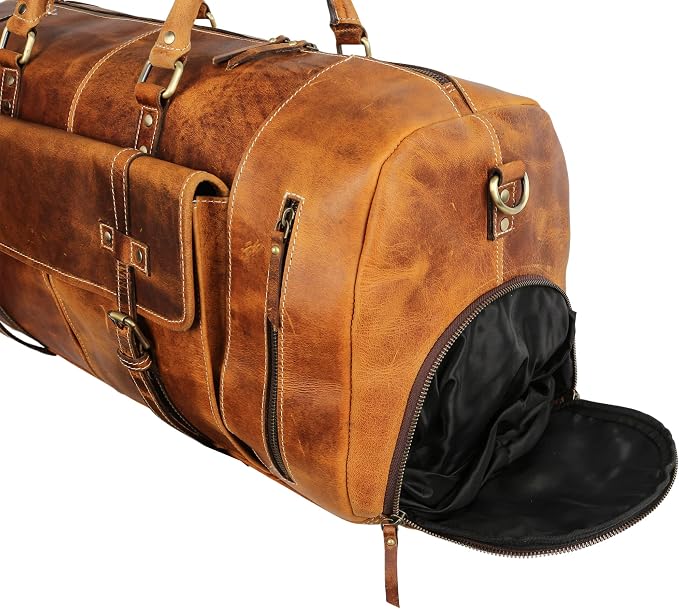 KomalC Leather Duffel Bags for Men and Women Full Grain Leather Travel - Image 5