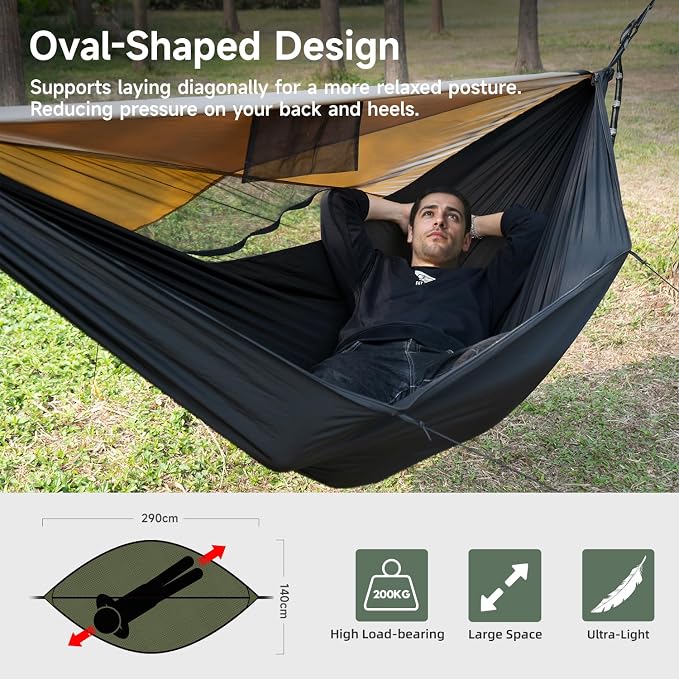 Camping Hammock with Mosquito Net and Sunshade, Backpacking Hammock with Ridge - Image 3