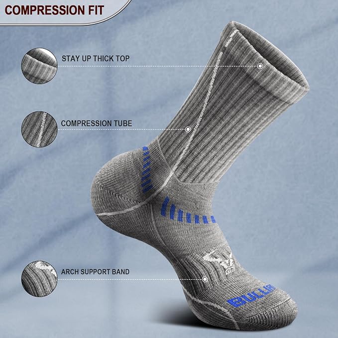 BULLIANT Compression Socks for Men 6Pairs, Athletic Crew Socks Cushioned For - Image 4