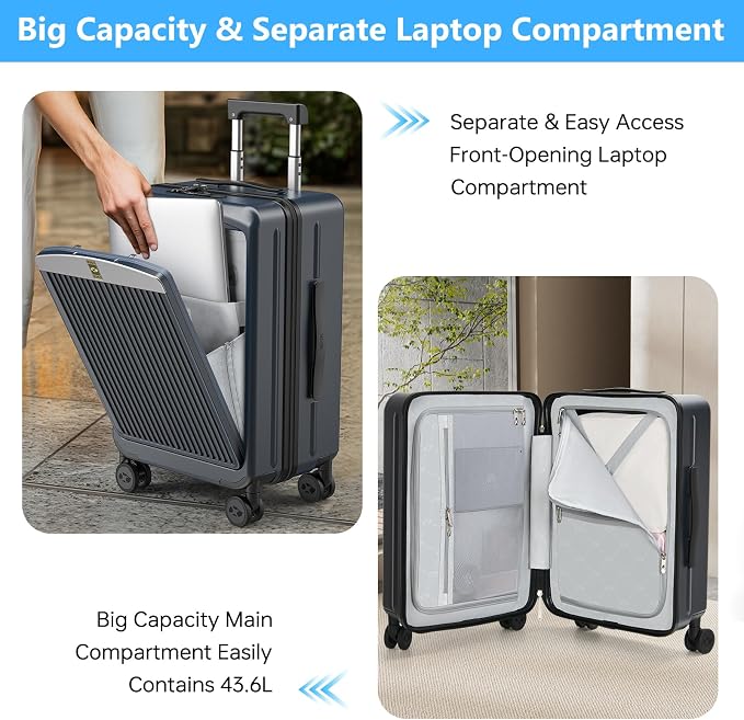 Carry on Luggage 22x14x9 Airline Approved, Durable PC Hardside Suitcase - Image 2