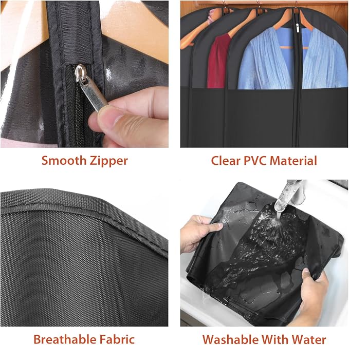 Univivi Long Garment Bags for Hanging Clothes, 6 Pack - Image 3
