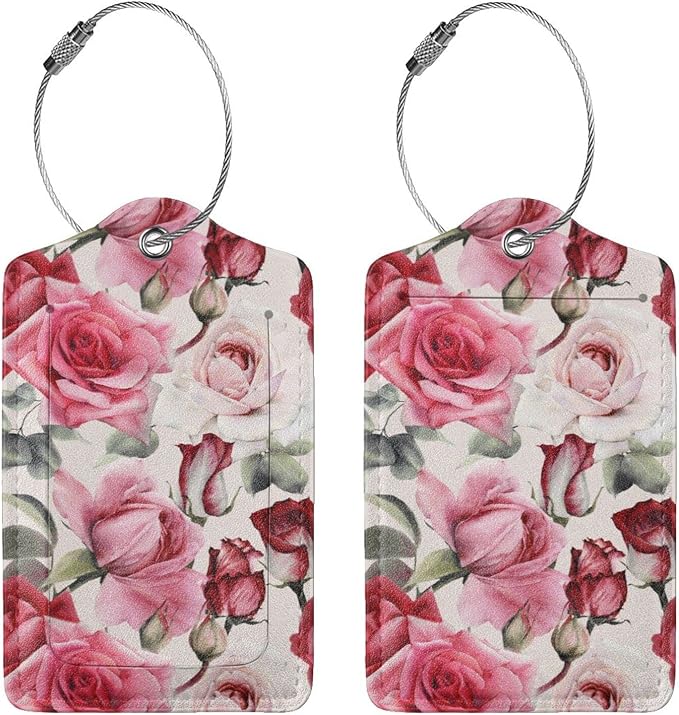 2PC Red Rose Flower Luggage Tag - Image 3