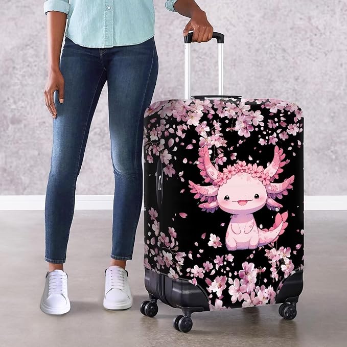 Cute Floral Axolotl Luggage Cover Travel Suitcase Protector Cover Zipper Closer - Image 4
