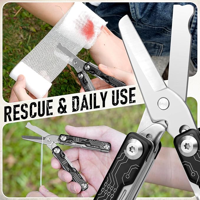 BIBURY Mini Keychain Multitool Scissors B12062B, 9 in 1 Multitool EDC Scissors - Image 4