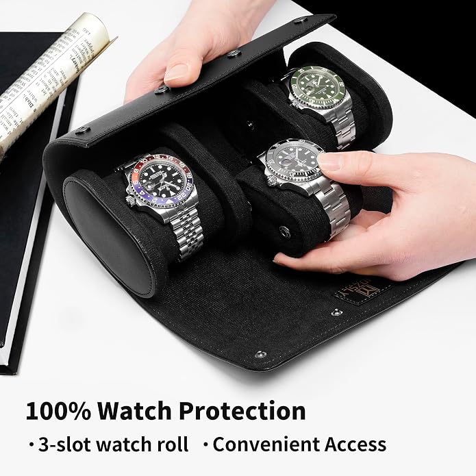 MOZSLY Watch Roll Travel Case 3 Slots Portable Watches Box Organizer Storage - Image 2