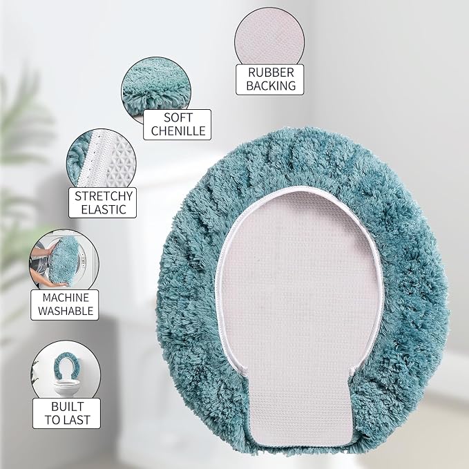 Microfiber Elongated Toilet Seat Cover 19.5"x 15" Machine Washable Solid Toilet - Image 4