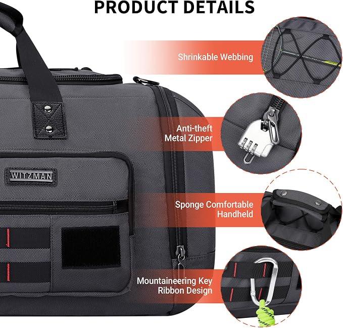 WITZMAN Travel Duffel Bags for Men Large Carry On Weekender Overnight Bag 3 in - Image 8