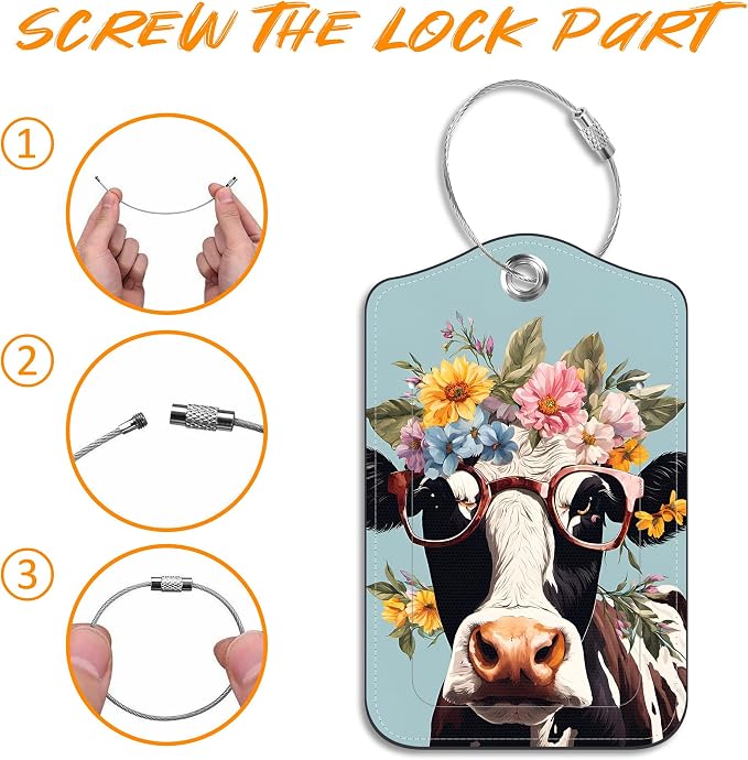 2 Pack Luggage Tag for Suitcase Cool Cow in Sunglasses Leather Travel Cruise - Image 4