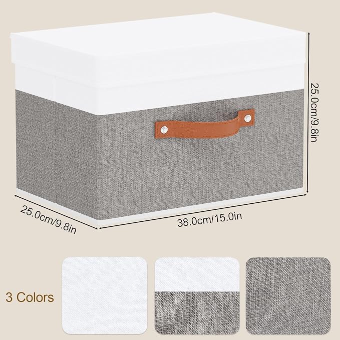 Fabric Storage Bins with Lids, 3 Pack Linen Foldable Cloth Baskets, 15 x 9.8 x - Image 6