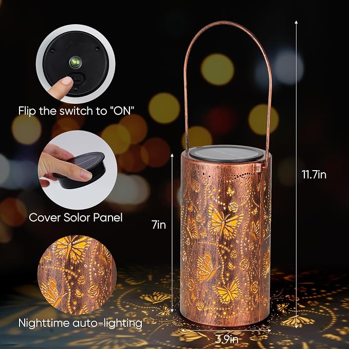 Homemory Butterfly Solar Lanterns Lights Outdoor Waterproof, Hollowed-Out Metal - Image 4
