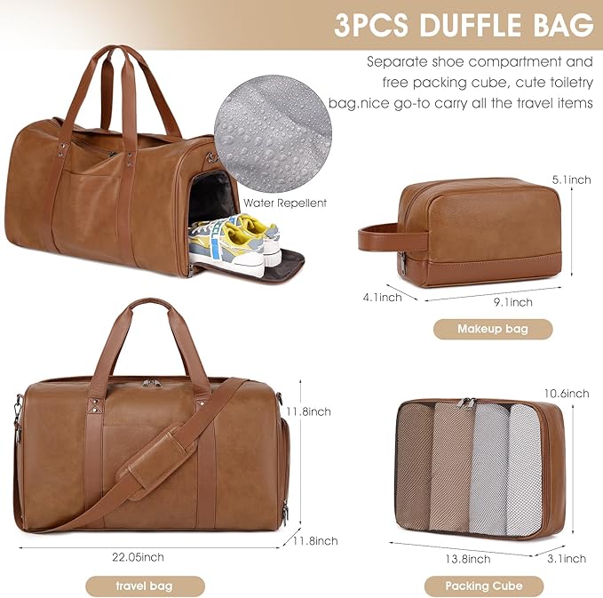 Wogarl 3PCS Leather Weekender Bag - Image 6