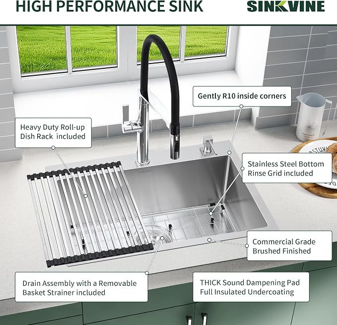 18-Inch Bar Sink Drop-In, SINKVINE Stainless Steel Kitchen Sink - Image 7