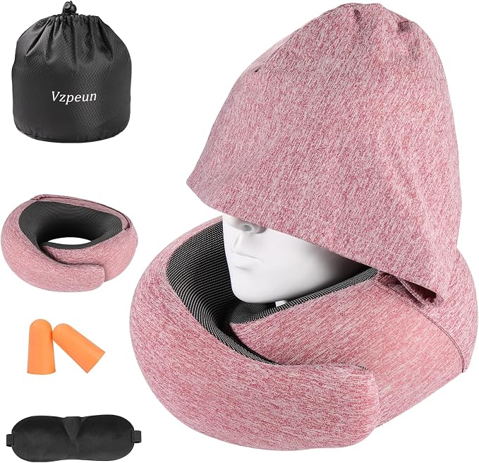 Travel Pillow - Hooded Neck Pillow Airplane Memory Foam Filling by Vzpeun