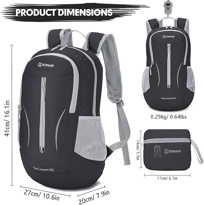 ZOMAKE Ultra Lightweight Packable Backpack 25L, Foldable Hiking Backpacks Water - Image 2