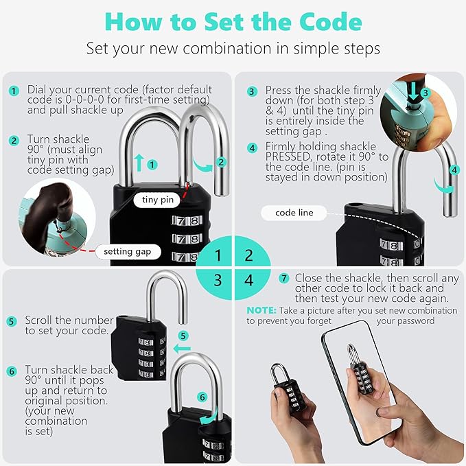 CL21RQ 2.6 Inch Long Shackle Combination Lock, 4 Digit Combination Padlock Set - Image 5