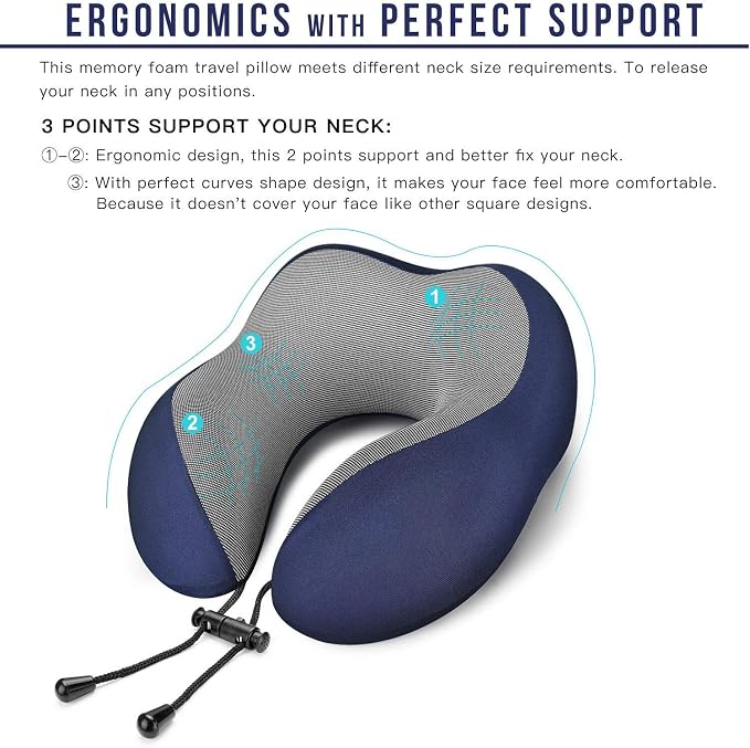 MLVOC Travel Pillow 100% Pure Memory Foam Neck Pillow, Comfortable & Breathable - Image 2